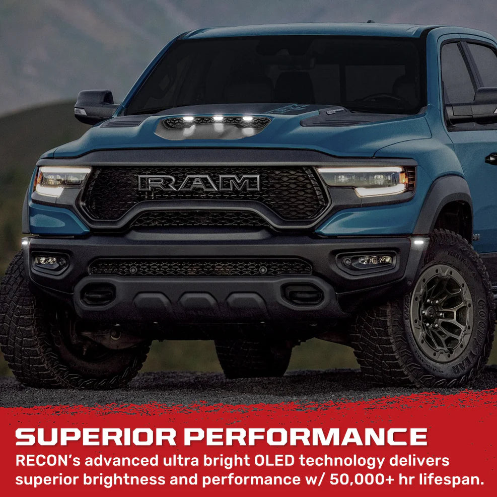Recon Dodge 21-25 RAM 1500 TRX 7-PC Fender & Hood Light Kit Smoked Lens White LED Running Lights w/ Startup Light Sequence - Multiple Options