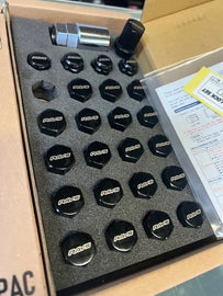 RAYS 19HEX STEEL LUG NUTS BLACK 14×1.5 24PC W LOCKS
