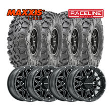 Load image into Gallery viewer, Raceline Krank 15&quot; Wheels Black W/ 33&quot; Carnivore Tires - Kawasaki KRX Package